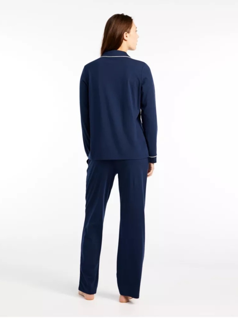 LL Bean Super Soft Shrink-Free Button-Front Long Sleeve Pajama Set Bright Navy - Picture 2 of 16